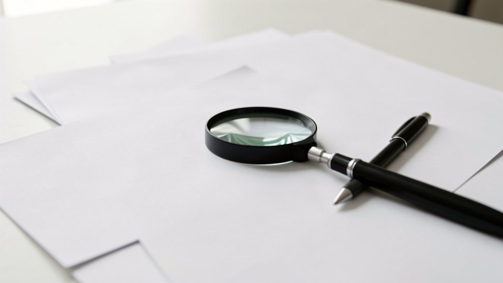 Documents administratifs et loupe pour vérifier un contrat